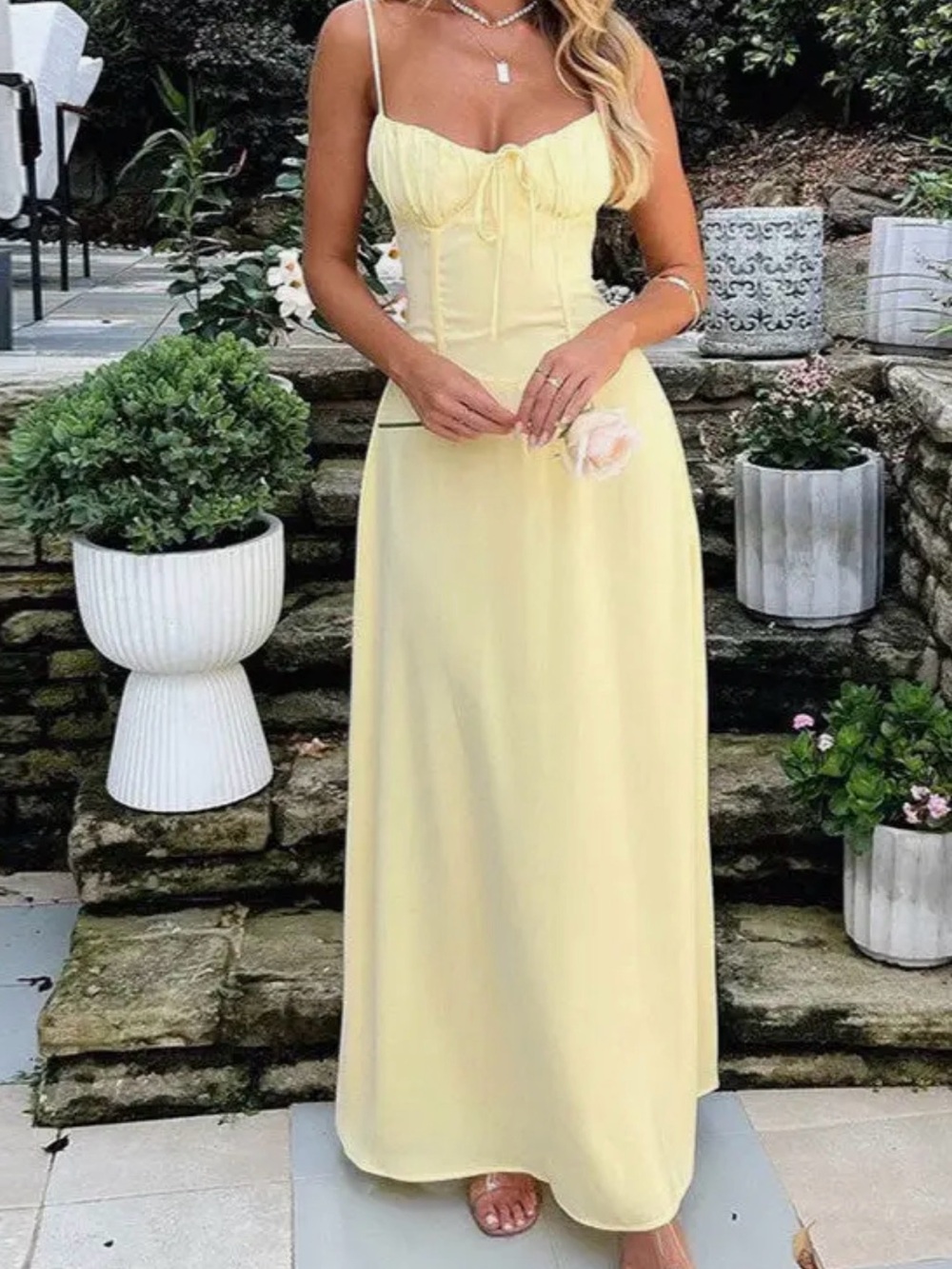 Yellow Spaghetti-Strap Maxi Dress